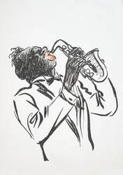 Saxophonist, aus White Bottoms, veröffentlicht 1927 (Farbholzschnitt)
